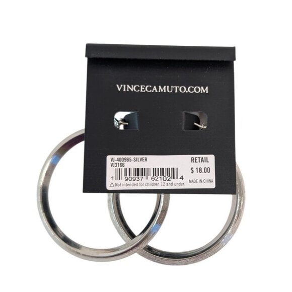 Vince Camuto Silver-Tone Hoop Earrings Latch-Back Closure 2" Diameter New - Picture 3 of 4